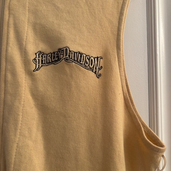 Harley-Davidson Sleeveless Zip Hoodie Vest Yellow Mustard Size Large Y2K Biker - Picture 2 of 7